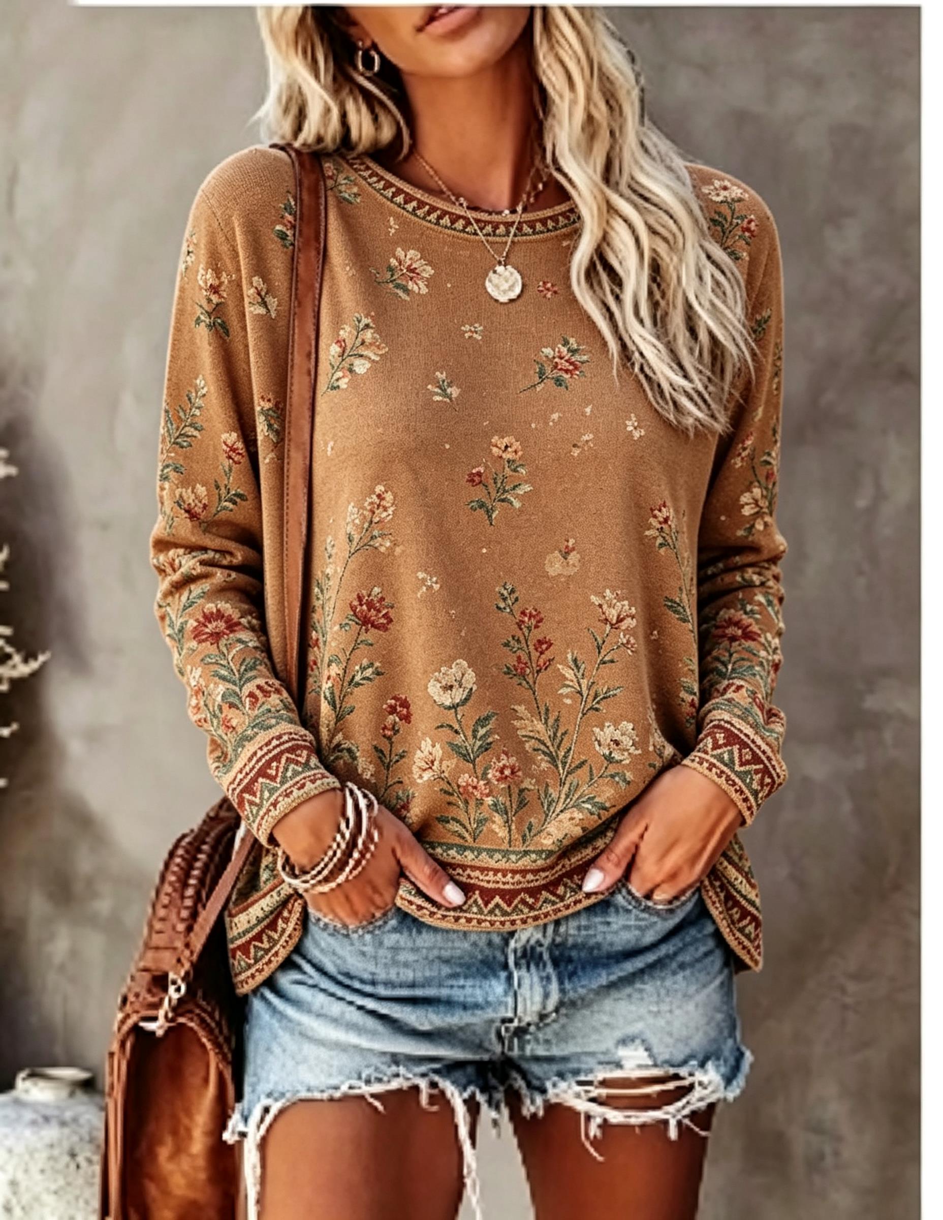Women Crew Neck Long Sleeve T‑ - Wallpaper review and price